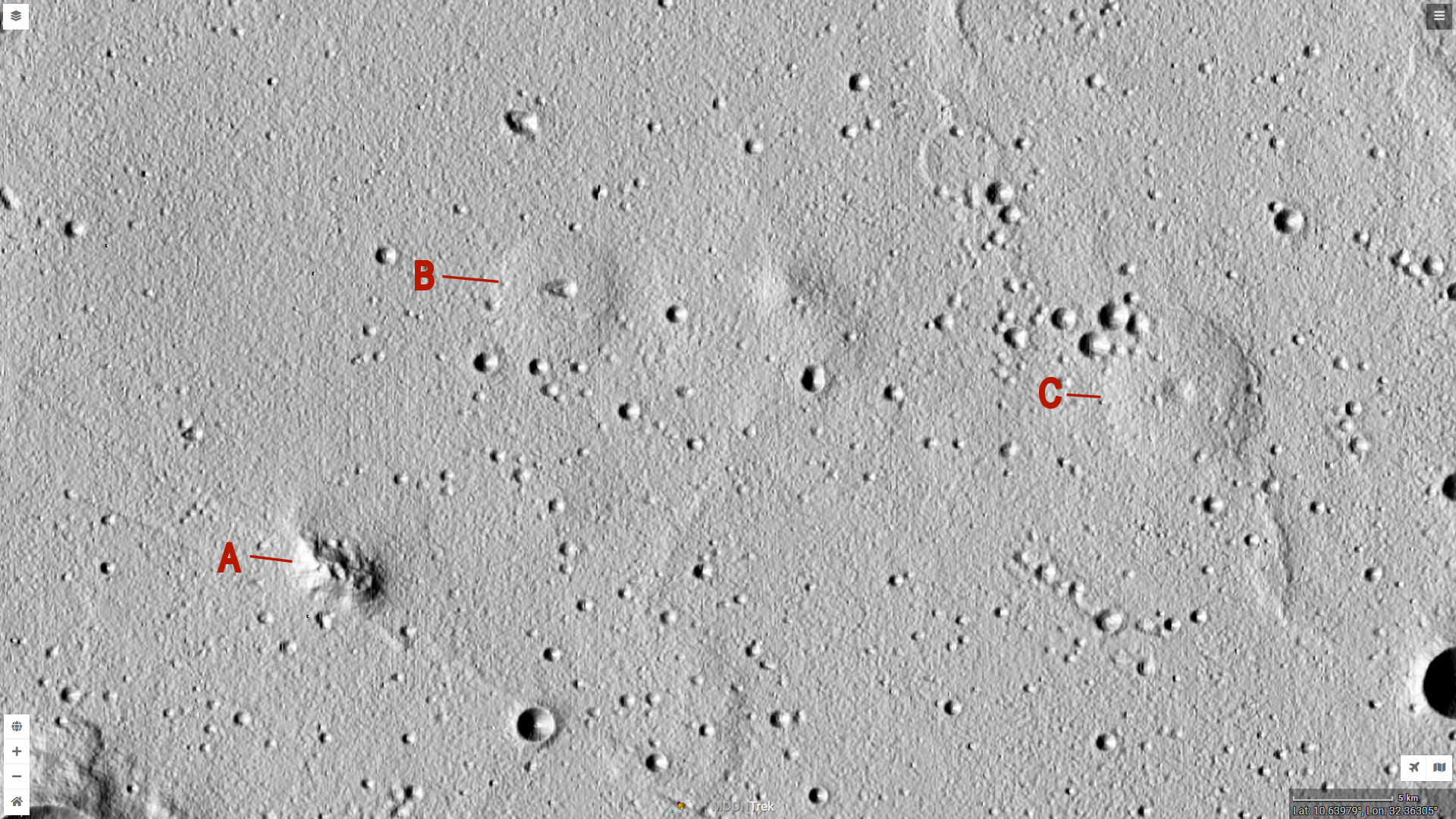 Lunar Volcanic Cones on Moon Trek